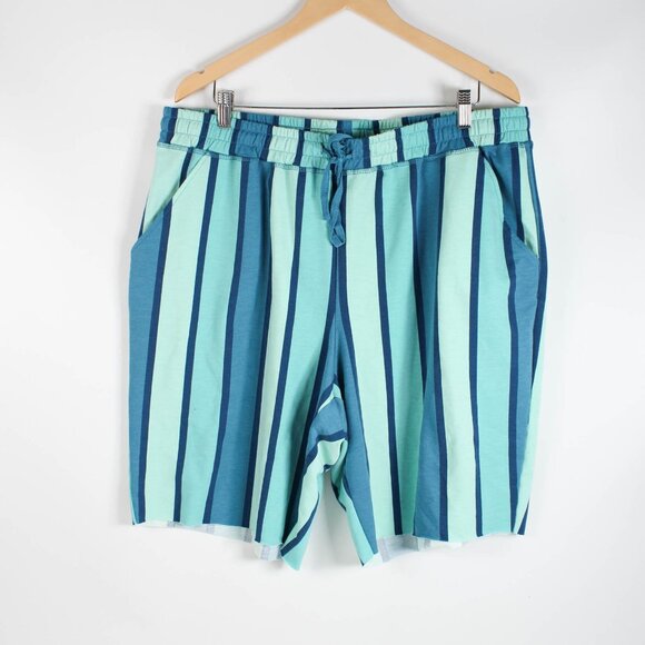 LuLaRoe Lightweight Striped Blue and Green Shorts - 2XL - Pockets - Picture 1 of 7
